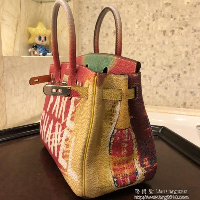 HERMES愛馬仕 30cm Birkin鉑金包 FAKE CHANEL 法國進口togo 彩繪獨立圖案 時尚手提包  Ama1084